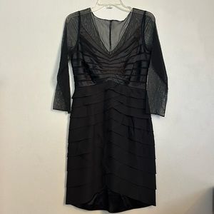 Chetta B women black 100% silk black formal cocktail party dress with tiers